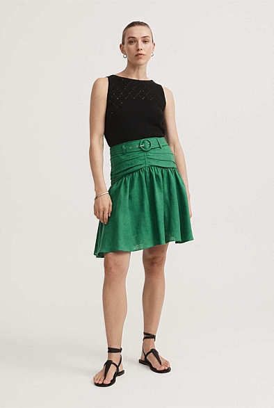 French Linen Belted Mini Skirt