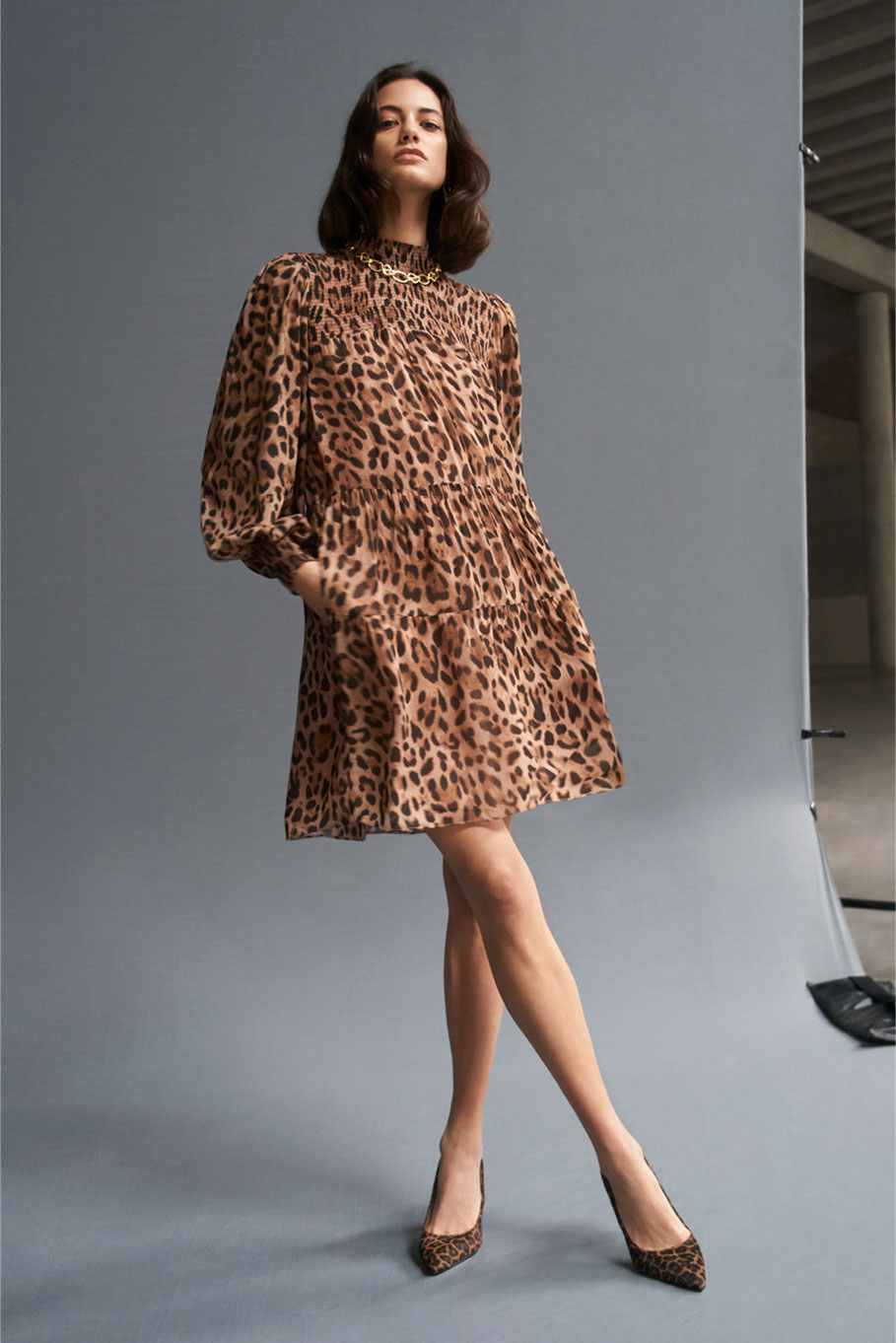 button up leopard print dress