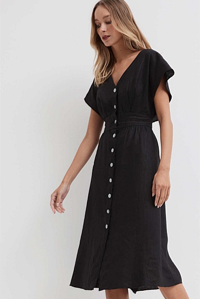 black linen button dress